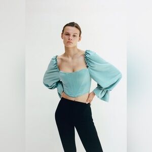Zara Light Blue Puff Sleeve Corset Size M
